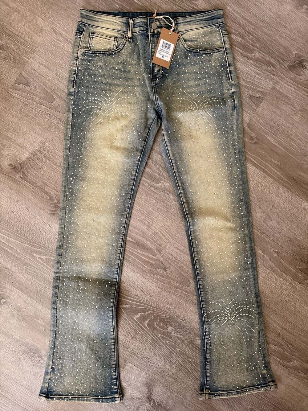 UR Firework Stone AOP Vintage Wash Pant Size 32 Rhinestone Jeans